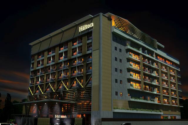 Hilton Hotel Exterior at Night
