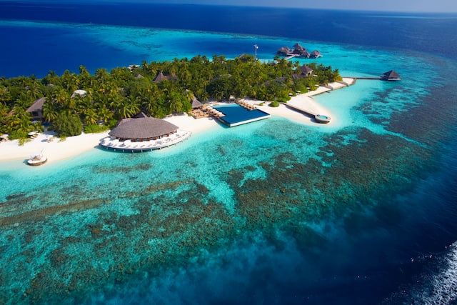 Aerial View of Huvafen Fushi  Maldives Hotel