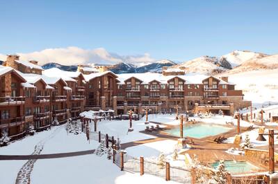 Exterior of Resort Covered in Snow